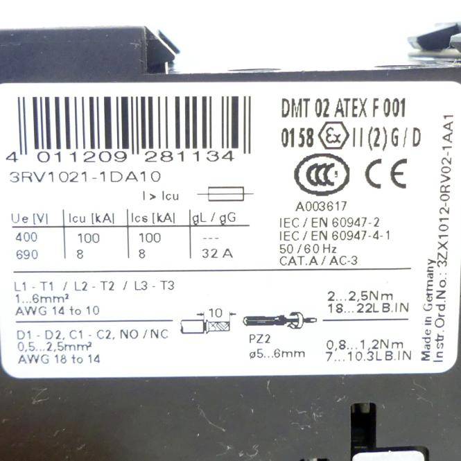 Siemens Leistungsschalter 3RV1021-1DA10 (3RV1021-1DA10)