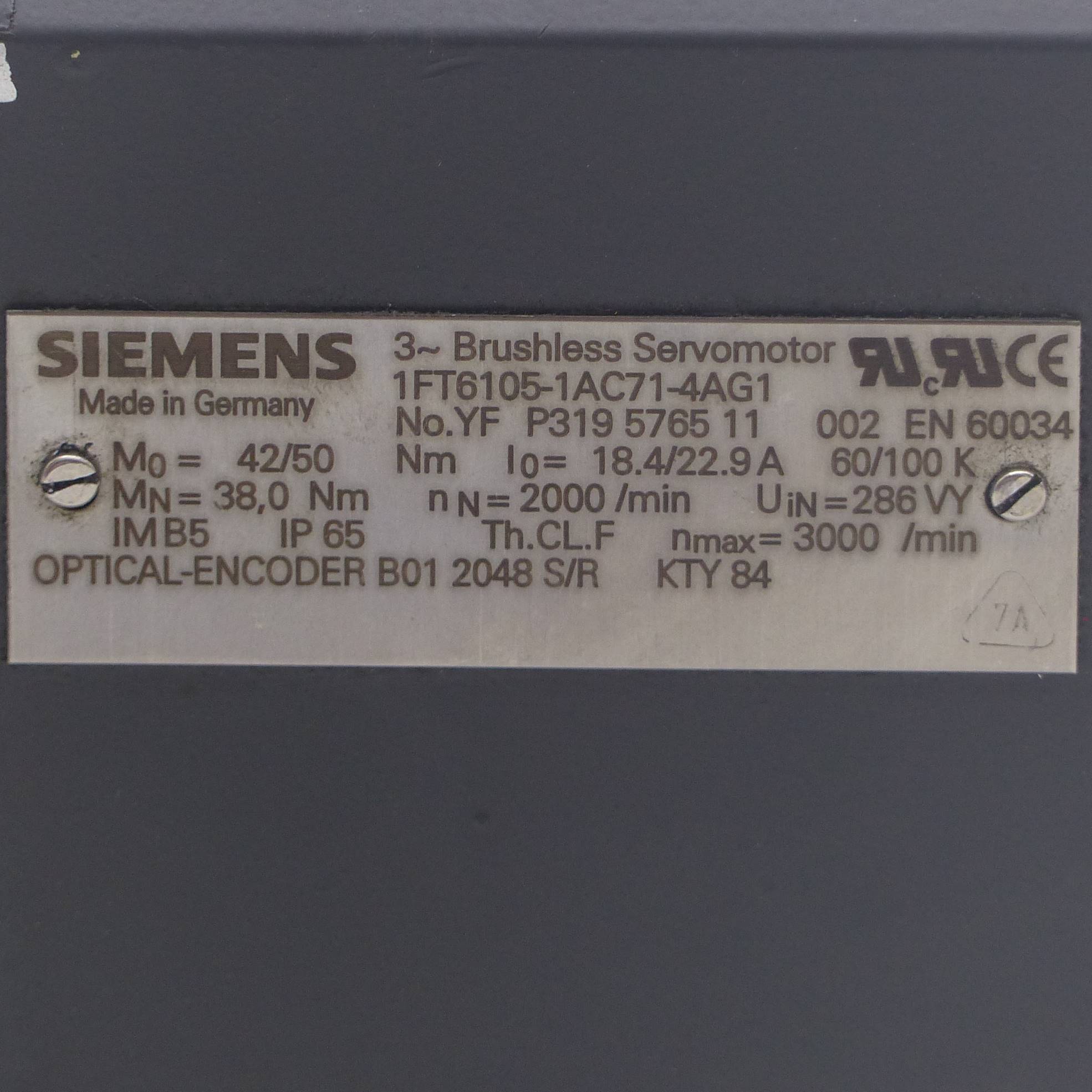 Siemens Bürstenloser Servomotor (1FT6105-1AC71-4AG1)