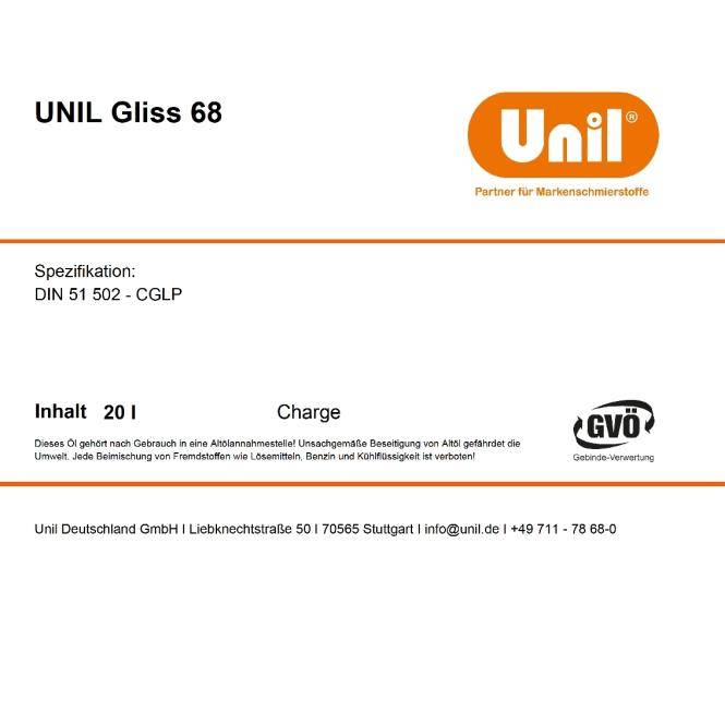 Unil Bett- und Gleitbahnöl Gliss 68 (Unil CGLP 68-60L)