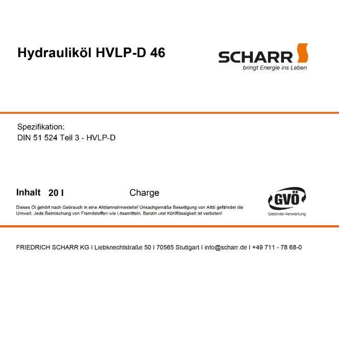 Scharr Hydrauliköl 46 (Scharr HVLP-D 46-60L)