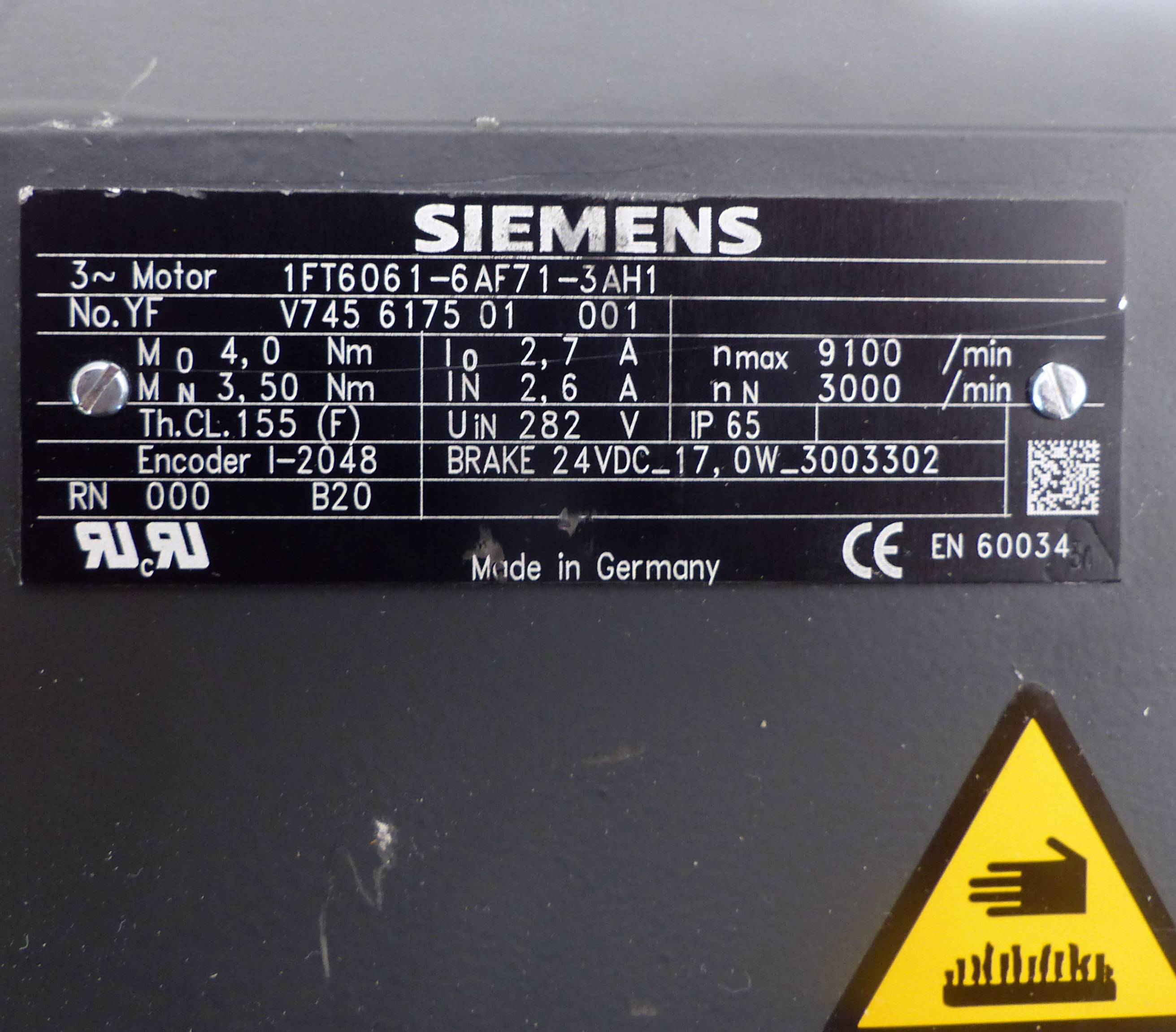 Siemens Bürstenloser Servomotor (1FT6061-6AF71-3AH1)