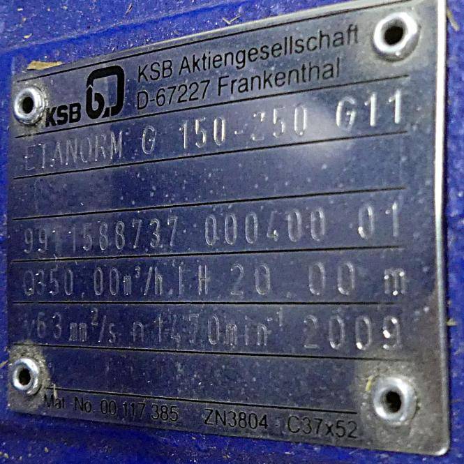 KSB Kühlwasserpumpeneinheit ETANORM G 150-250 G11 (9971588737 000400 01)