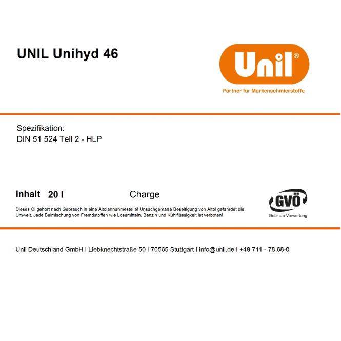 Unil Hydrauliköl Unihyd 46 (Unil HLP 46-20L)