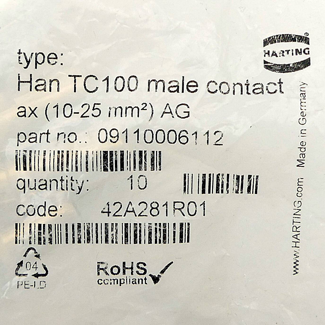 HARTING Axialschraubkontakt Kontaktstift (091100062112 )