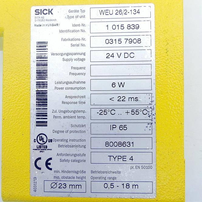 SICK Sensor WSU 26/2-134 (1 015 838)