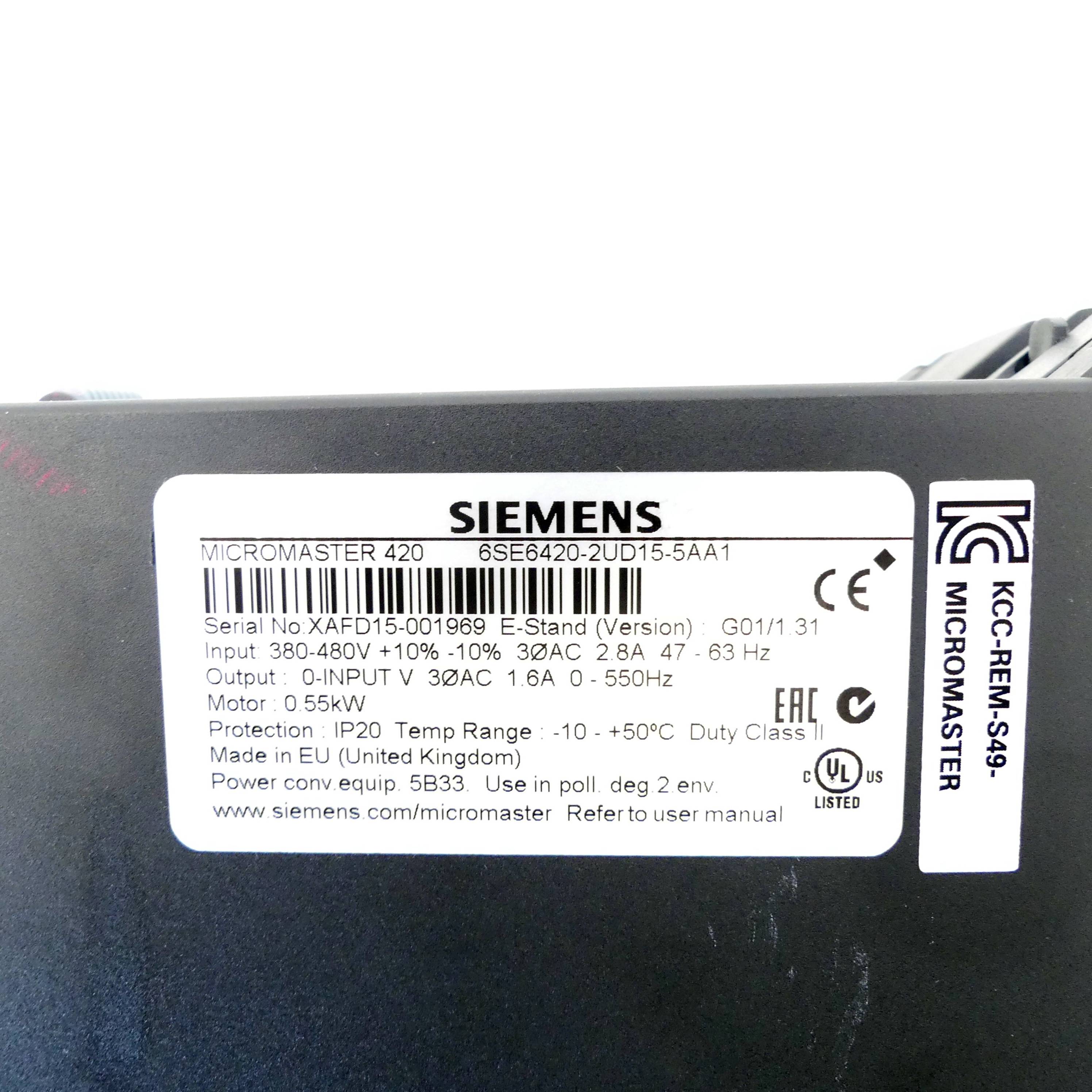 Siemens Micromaster 420 (6SE6420-2UD15-5AA1)
