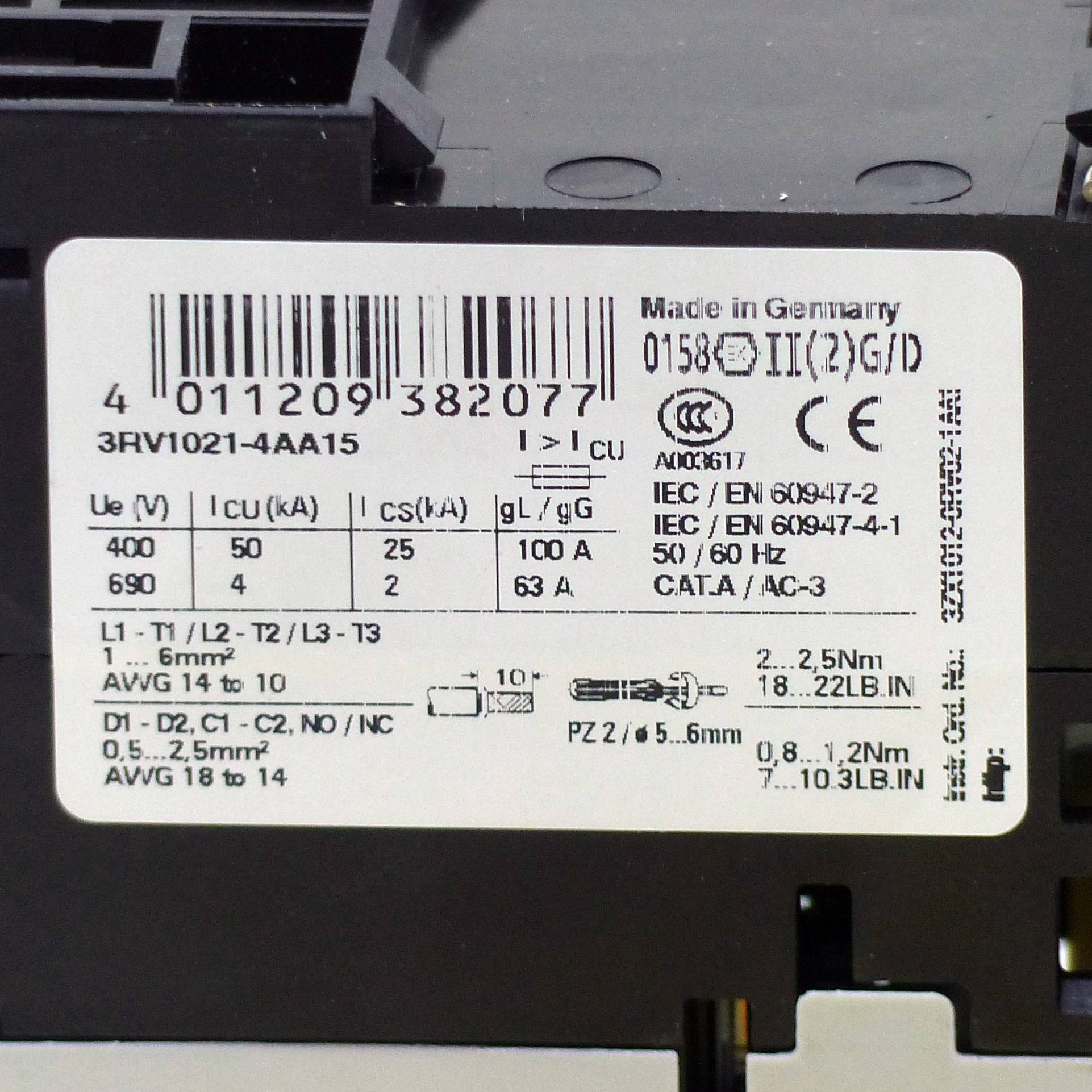 Siemens Motorschutzschalter (3RV1021-4AA15)