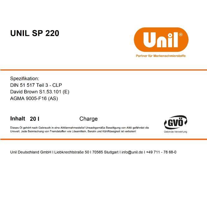Unil Getriebeöl SP 220 (Unil CLP 220-60L)