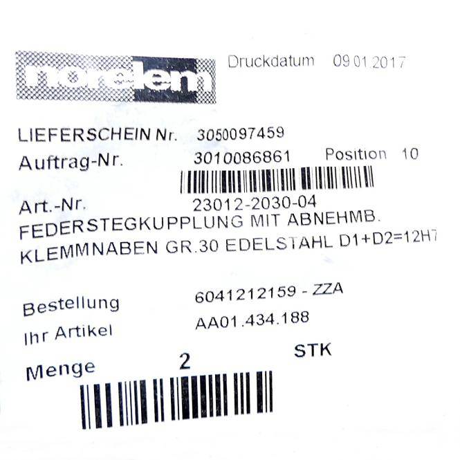 Norelem 2x Balgkupplung aus Edelstahl (23012-2030-04)