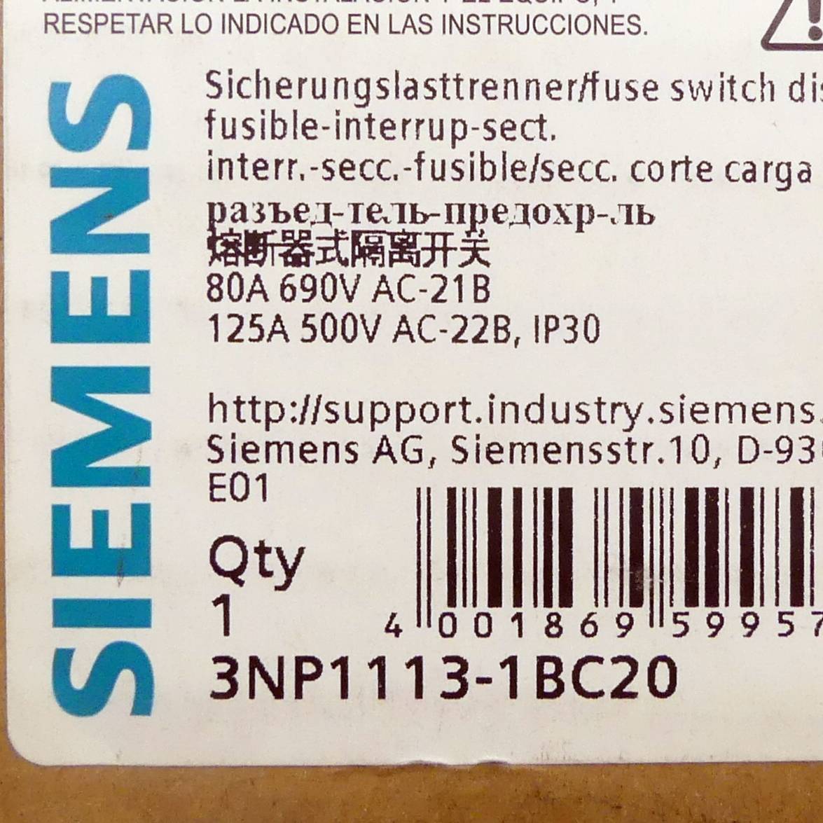 Siemens Sicherungslasttrennschalter (3NP1113-1BC20)