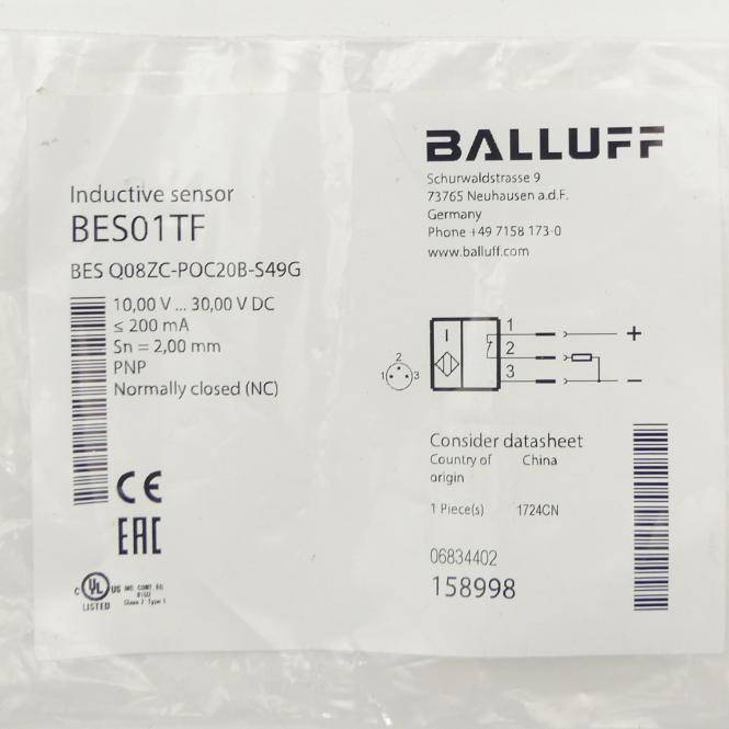 BALLUFF Induktiver Standardsensor BES01TF (BES Q08ZC-POC20B-S49G)