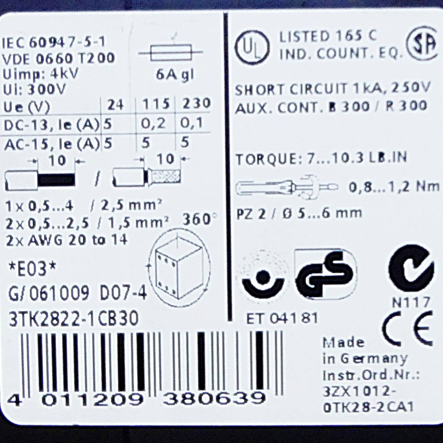 Siemens Sicherheitsrelais (3TK822-1CB30)