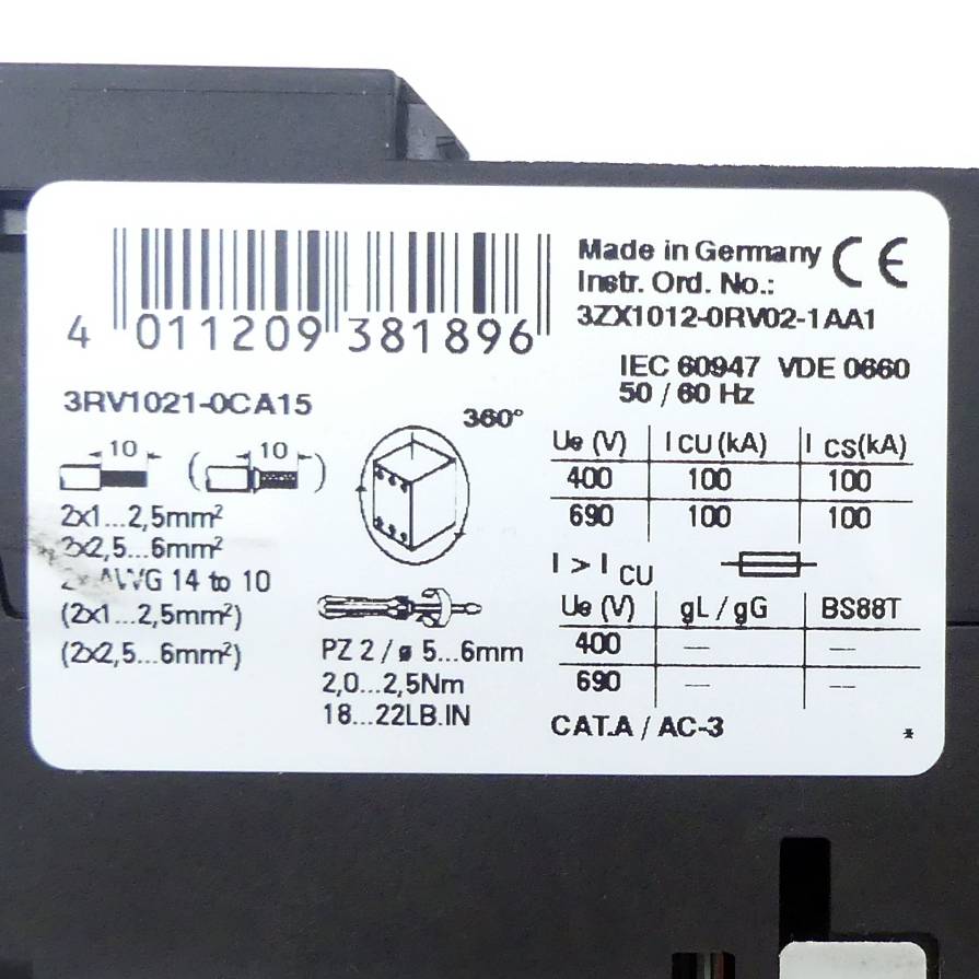 Siemens Leistungsschalter (3RV1021-0CA15)