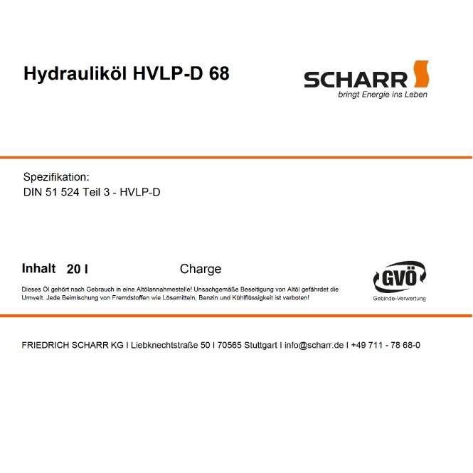 Scharr Hydrauliköl 68 (Scharr HVLP-D 68-20L)