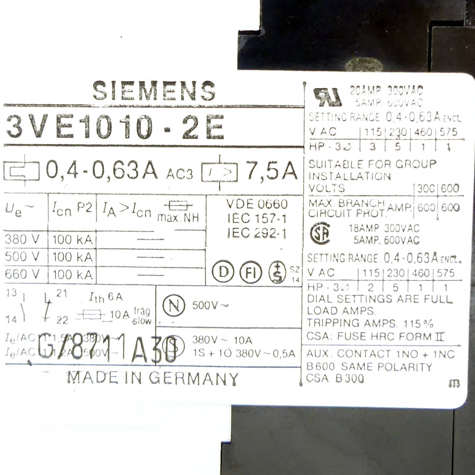 Siemens Leistungsschalter (3VE1010-2E)