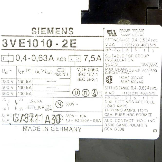 Siemens Leistungsschalter 3VE1/3VN1/3VA8 (3VE1010-2E)