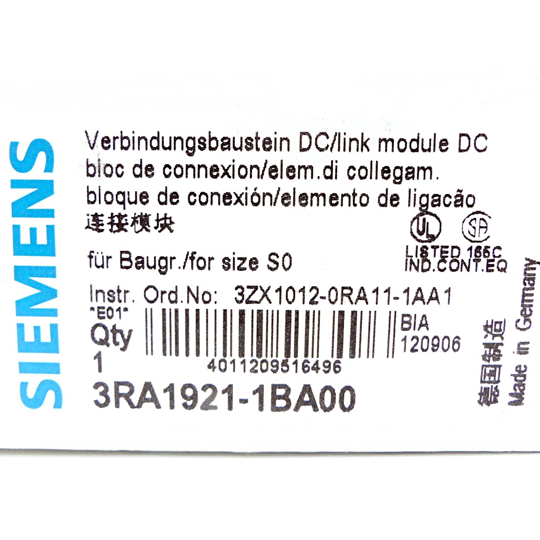 Siemens 10 Stück Verbindungsbaustein DC (3RA1921-1BA00)
