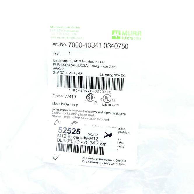 Murrelektronik Verbindungskabel M12 St. 0° / M12 Bu. 90° A-kod. LED (7000-40341-0340750)