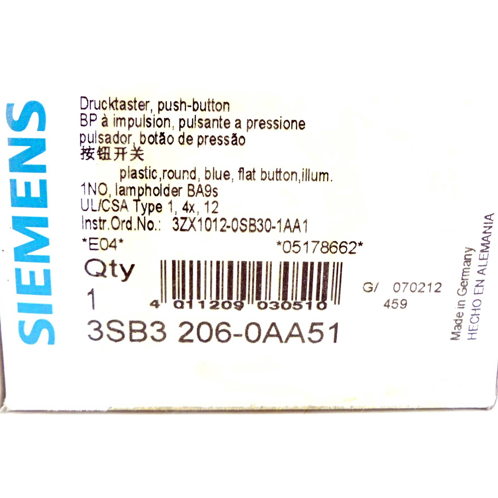 Siemens 5 Stück Leuchtdrucktaster 3SB3 206-0AA51 (3SB3 206-0AA51)