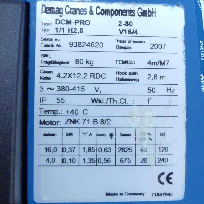 Demag Elektrischer Kettenzug DCM-PRO 2-80 1/1 H2,8 V16/4 (DCM-PRO 2-80 1/1 H2,8 V16/4)