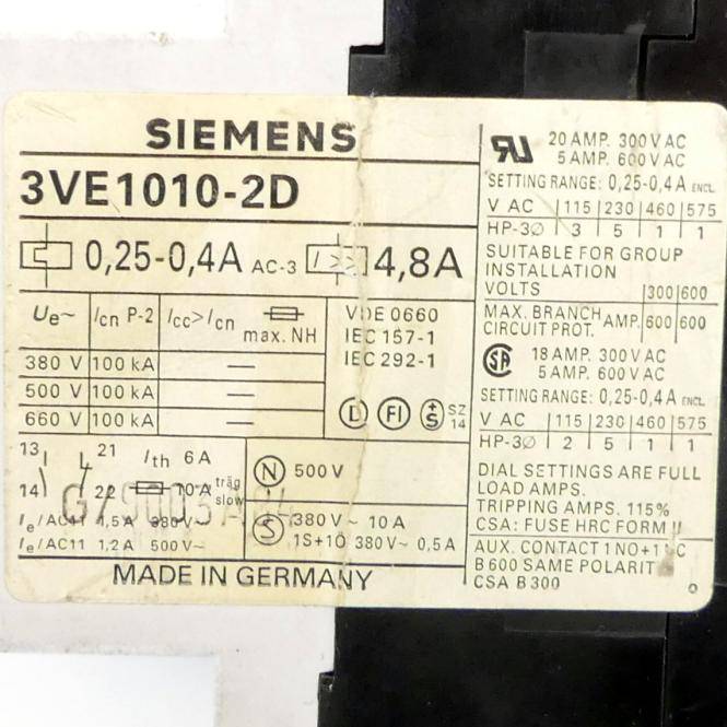 Siemens Leistungsschalter (3VE1010-2D)