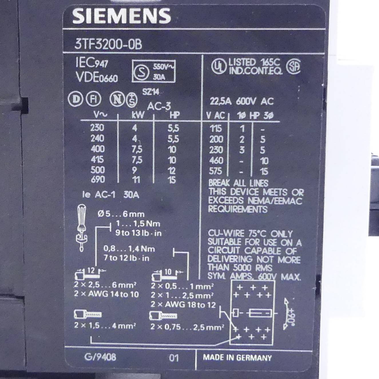 Siemens Schütz (3TF3200-0BB4)