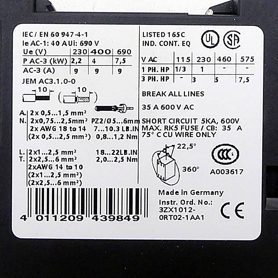 Siemens Schütz (3RT1023-1DB)