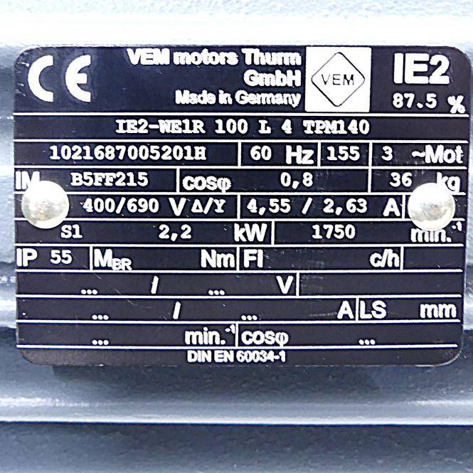 VEM motors Drehstrommotor IE2-WE1R 100 L 4 TPM140 (1021687005201H)