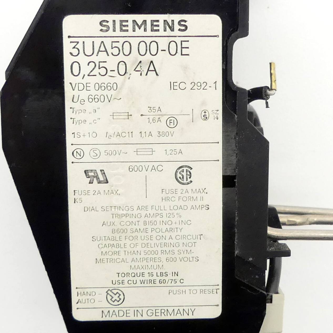 Siemens Überlastrelais 0,25 - 0,4 A (3UA5000-0E)