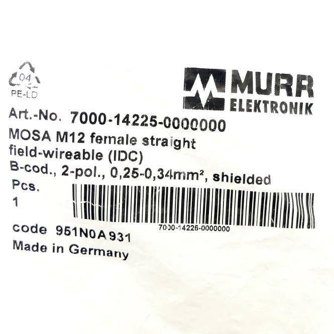 Murrelektronik M12 Bu. 0° B-kod. Schneidklemmanschluss (7000-14225-0000000)