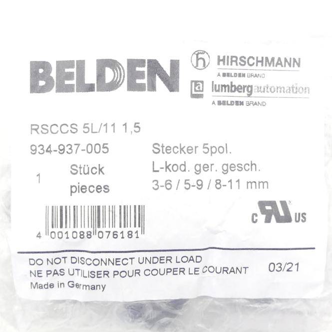 Hirschmann Stecker 934-937-005 (RSCCS 5L/11)