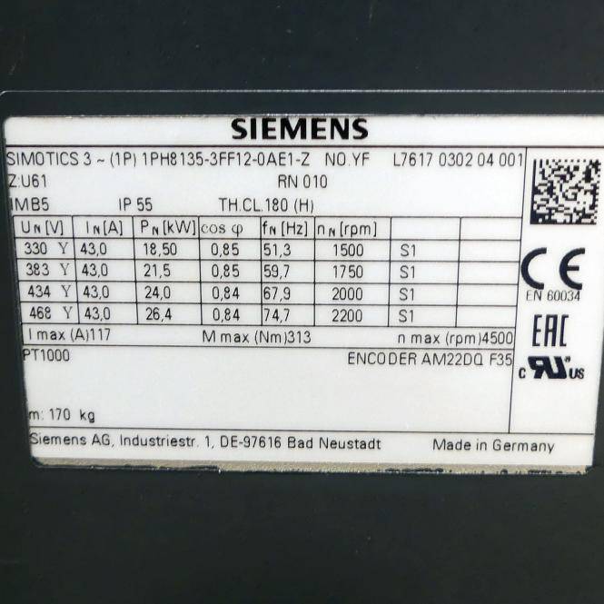 Siemens Asynchronmotor SIMOTICS 3 (1PH8135-3FF12-0AE1-Z)