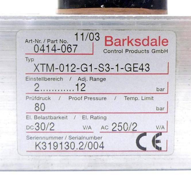 Barksdale Druckschalter XTM-012-G1-S3-1-GE43 (0414-067)