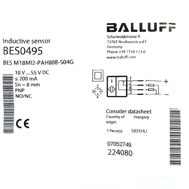 BALLUFF Induktiver Standardsensor BES0495 (BES M18MI2-PAH80B-S04G)