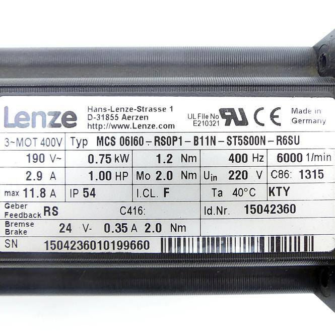 Lenze Servo-Synchronmotor MCS 06I60-RS0P1-B11N-ST5S00N-R6SU (MCS 06I60-RS0P1-B11N-ST5S00N-R6SU)