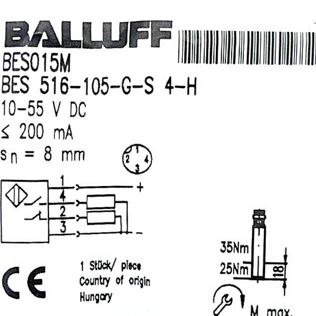 BALLUFF Induktiver Sensor BES015M (BES 516-105-G-S4-H)