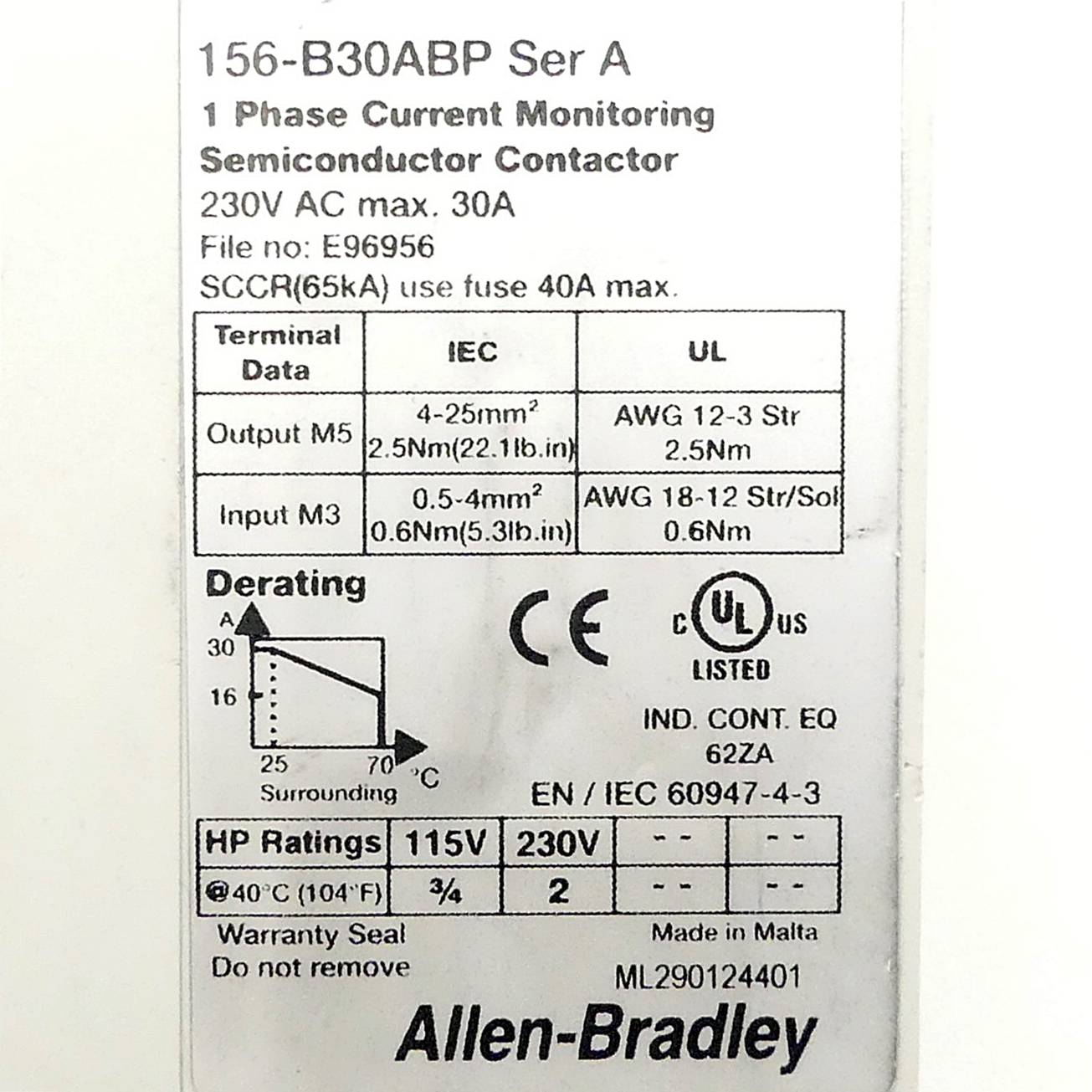 Allen-Bradley Halbleiterschütz (156-B30ABP Ser A)