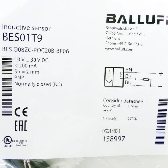 BALLUFF Induktiver Sensor BES01T9 (BES Q08ZC-POC20B-BP06)