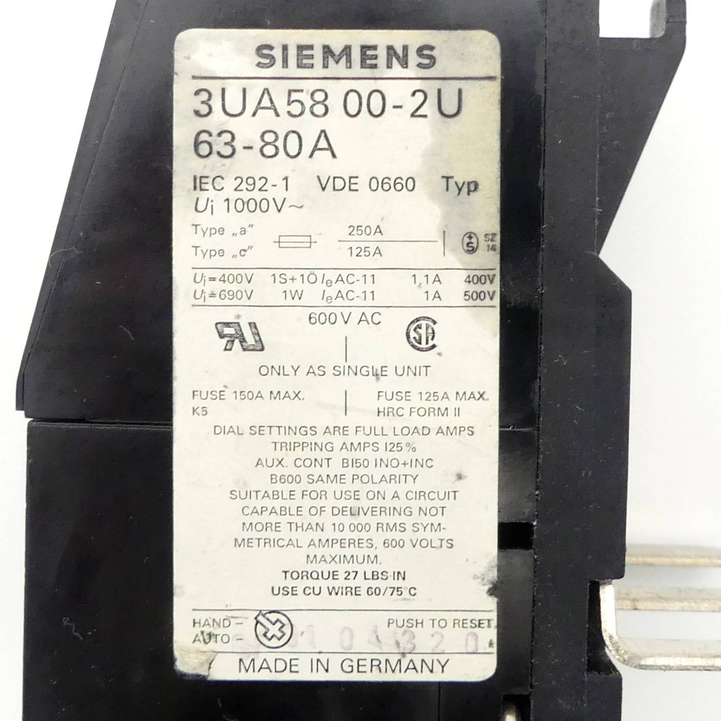 Siemens Überlastrelais (3UA54800-2U)