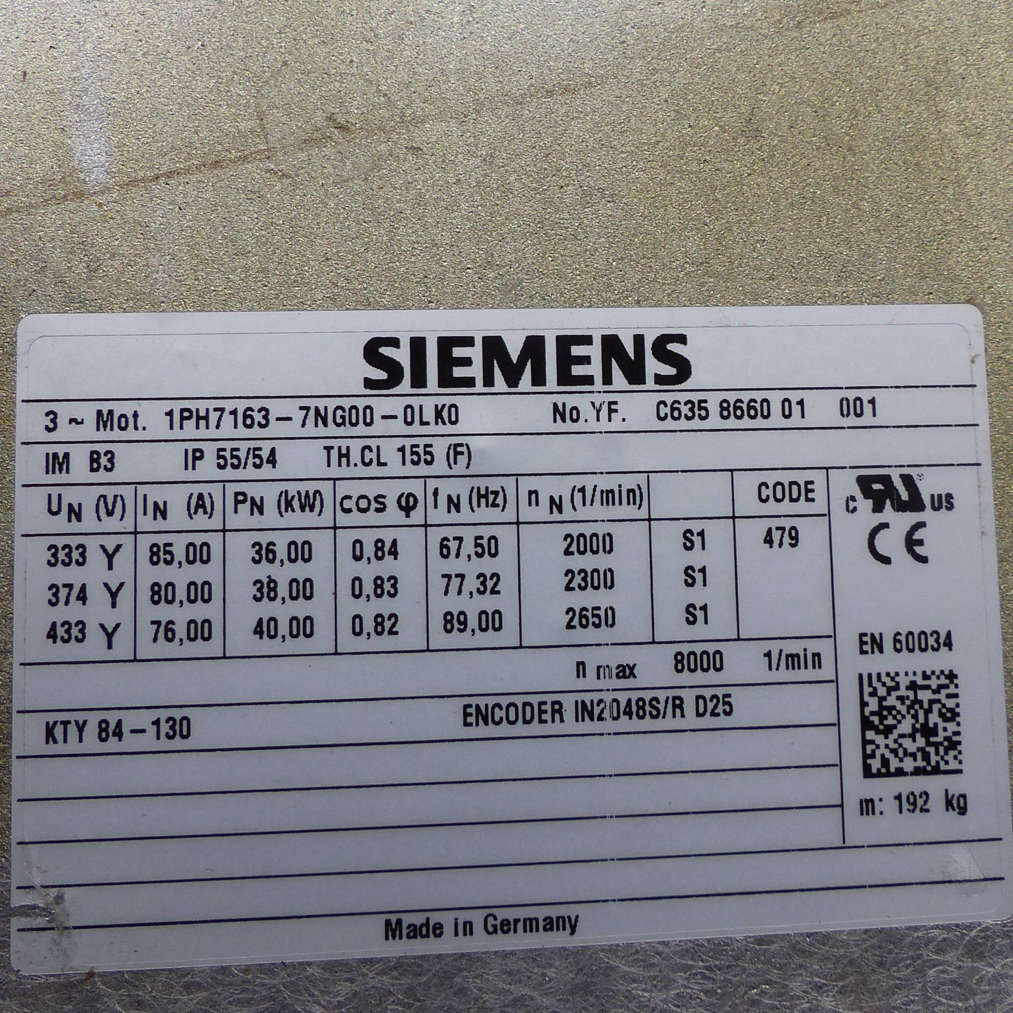 Siemens Servomotor (1PH7163-7NG00-0LK0)