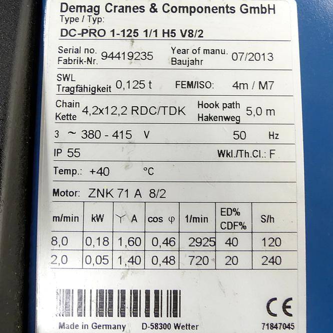 Demag Kettenzug 125 kg (DC-Pro 1-125 1/1 H5 V8/2)