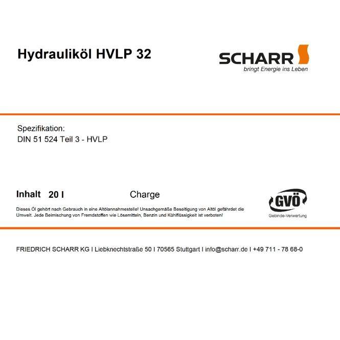 Scharr Hydrauliköl 32 (Scharr HVLP 32-20L)