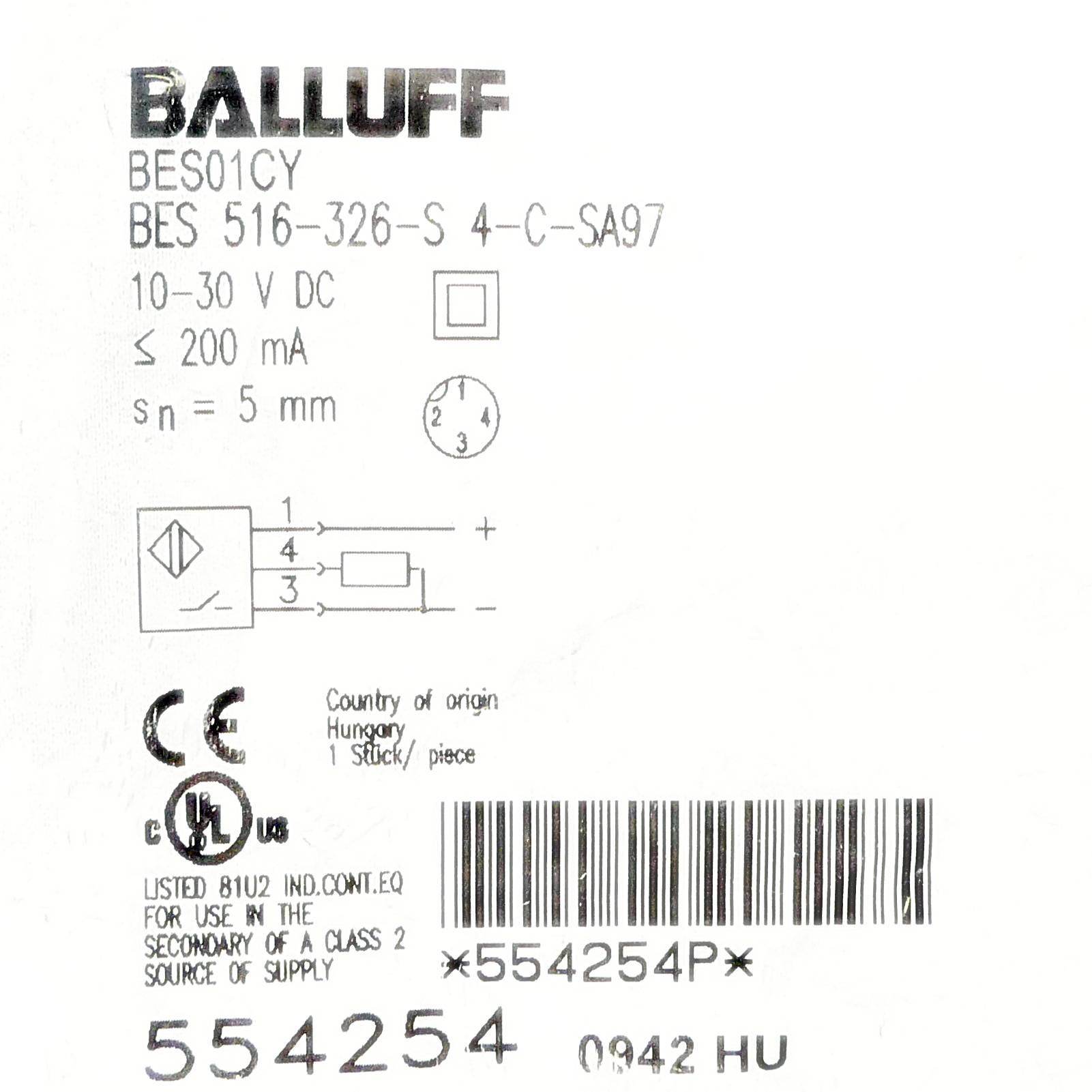 BALLUFF Induktiver Sensor BES 516-326-S 4-C-SA97 (BES 516-326-S)