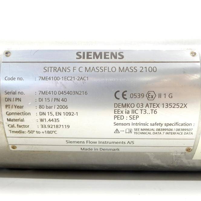 Siemens Durchflusssensor SITRANS F C MASSFLO MASS 2100 (7ME4100-1EC21-2AC1)