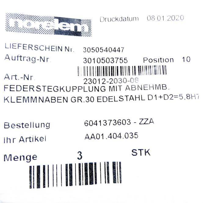 Norelem Federsteckkupplung mit abnehmb. Klemmnaben Gr. 30 (23012-2030-08)