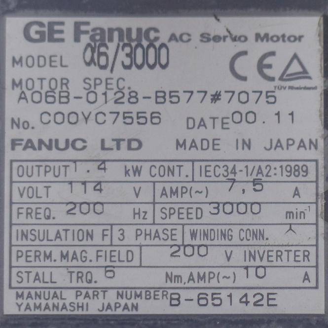 FANUC Servomotor (A06B-0128-B577#7075)