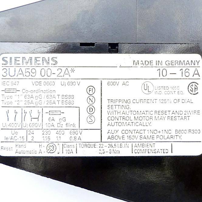 Siemens Überlastrelais 10-16A (3UA59 00-2A*)
