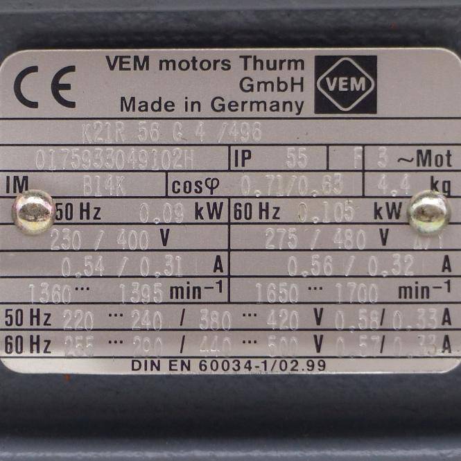 VEM motors Getriebemotor 0,09D4AR1-1PP1--20-1 (K21R 56 G 4 /496)