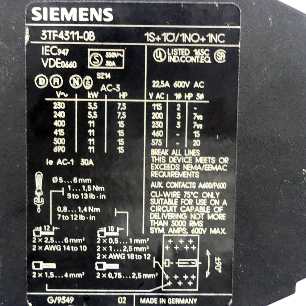 Siemens Hilfsschütz (3TF4311-0BB4)