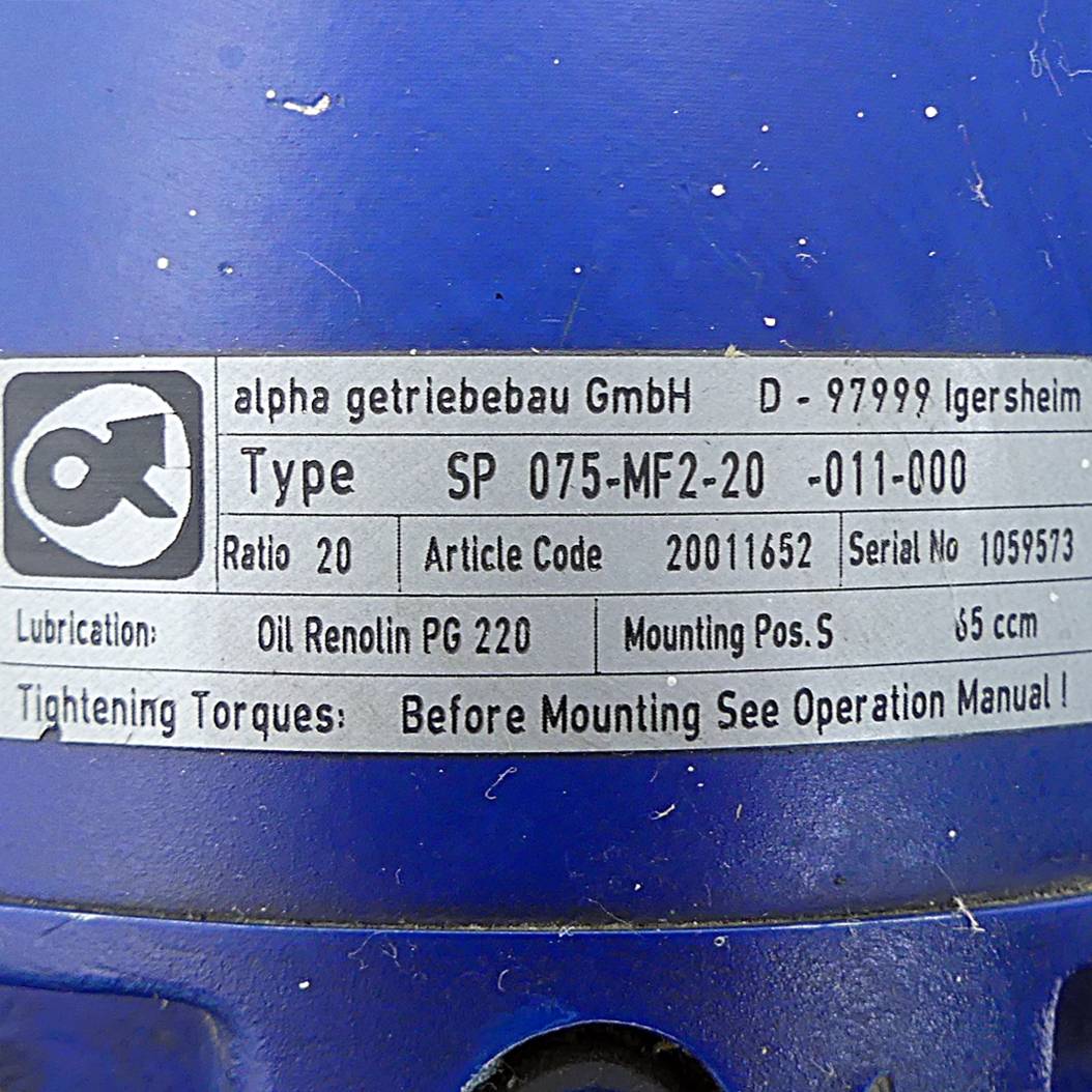 Alpha Planetengetriebe SP075-MF2-20-011-000 (20002945)